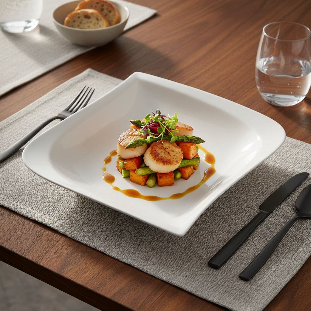 6pc Porcelain Curved Square Deep Plate – 20cm