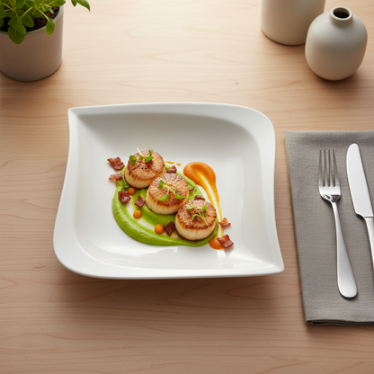 6pc Porcelain Curved Square Deep Plate – 20cm