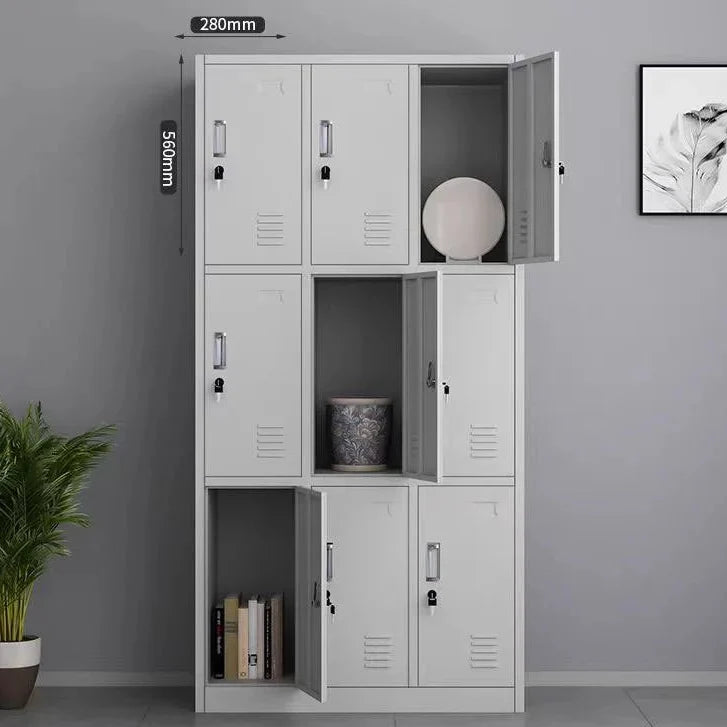 9-door steel locker cabinet with individual locks, ventilation slots, and name card holders - Dawood Lifestyle & Gadgets ke