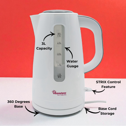 Ramtons Cordless Electric Kettle 3 Litres White – RM/567