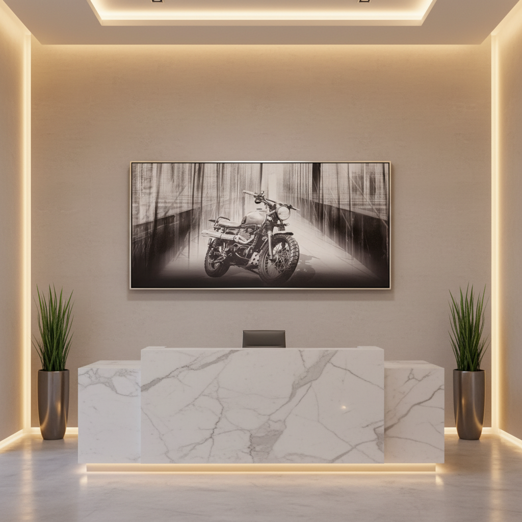 Motorcycle Printed/Oil Painting With Frame – 120 × 60 × 3.5 cm