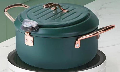 Frying Pot With Thermometer And Oil Drain Grill