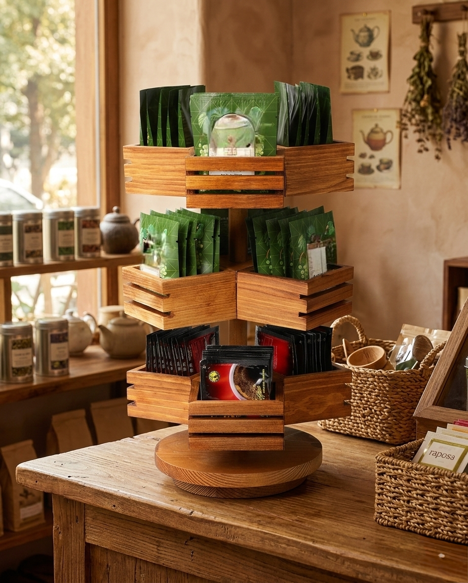 3-Tier Rotating Bamboo Tea Bag Organizer