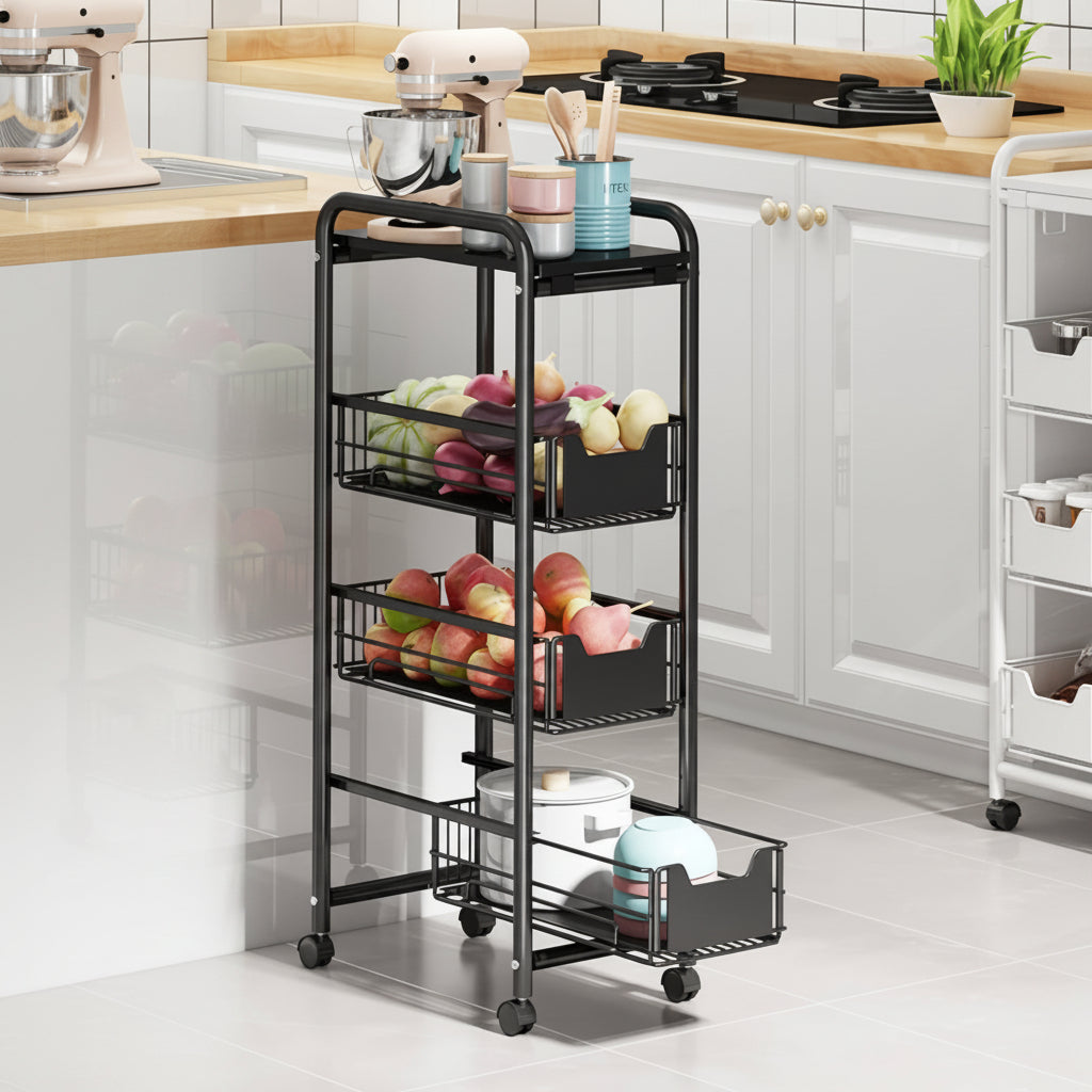 Multifunctional kitchen storage rack, space saving organizer for utensils and kitchen essentials.