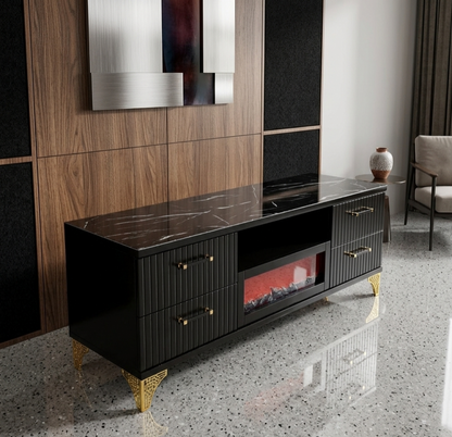 5.5 ft TV stand with built-in electric fireplace and storage