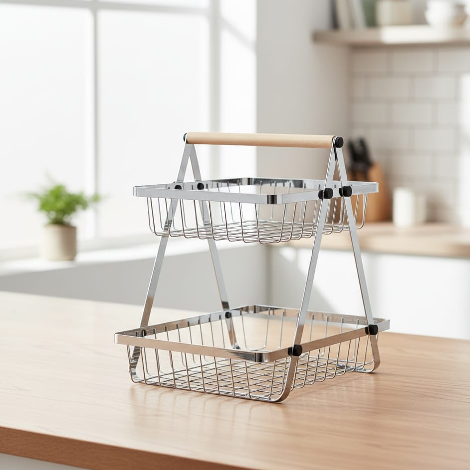 2-Layer Silver Fruit Basket