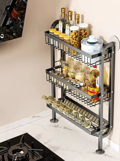 3-tier Grey wall-mounted kitchen storage rack with metal shelves