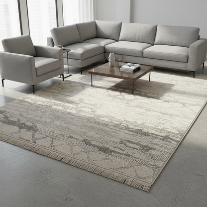 Kemet Abstract Pattern Carpet Rug (160 × 230 cm, Light Grey) KBORIE196