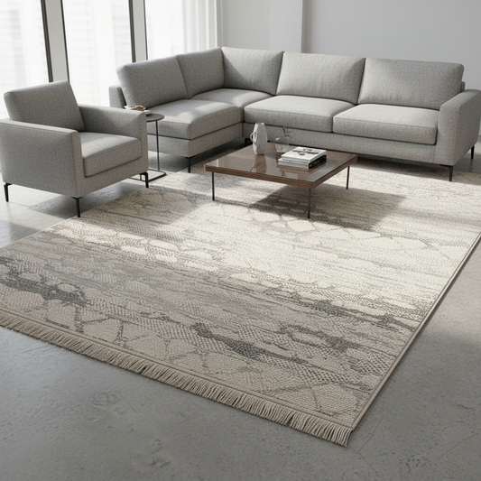 Kemet Abstract Pattern Carpet Rug (160 × 230 cm, Light Grey) KBORIE196