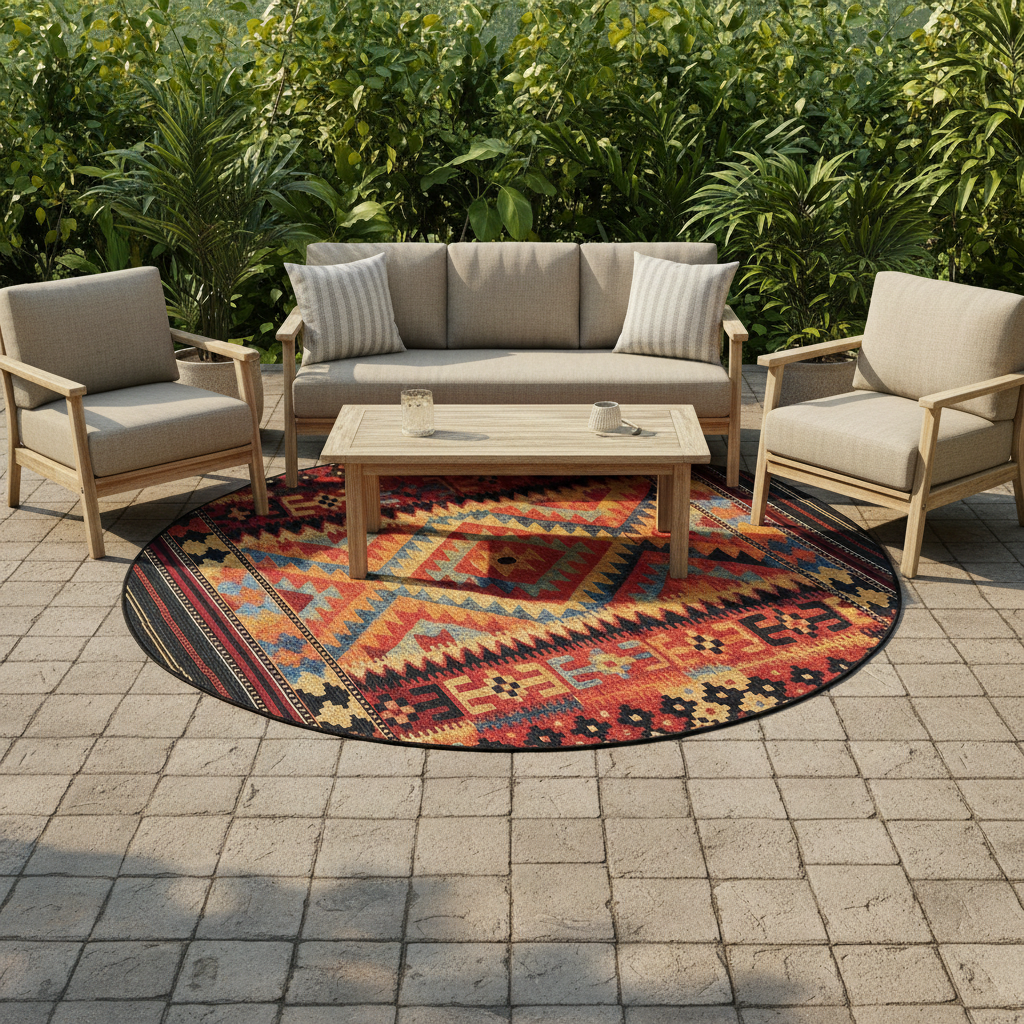 Oriental Weavers Isla Round Batik Tribal Geometric Rug KBORIE212