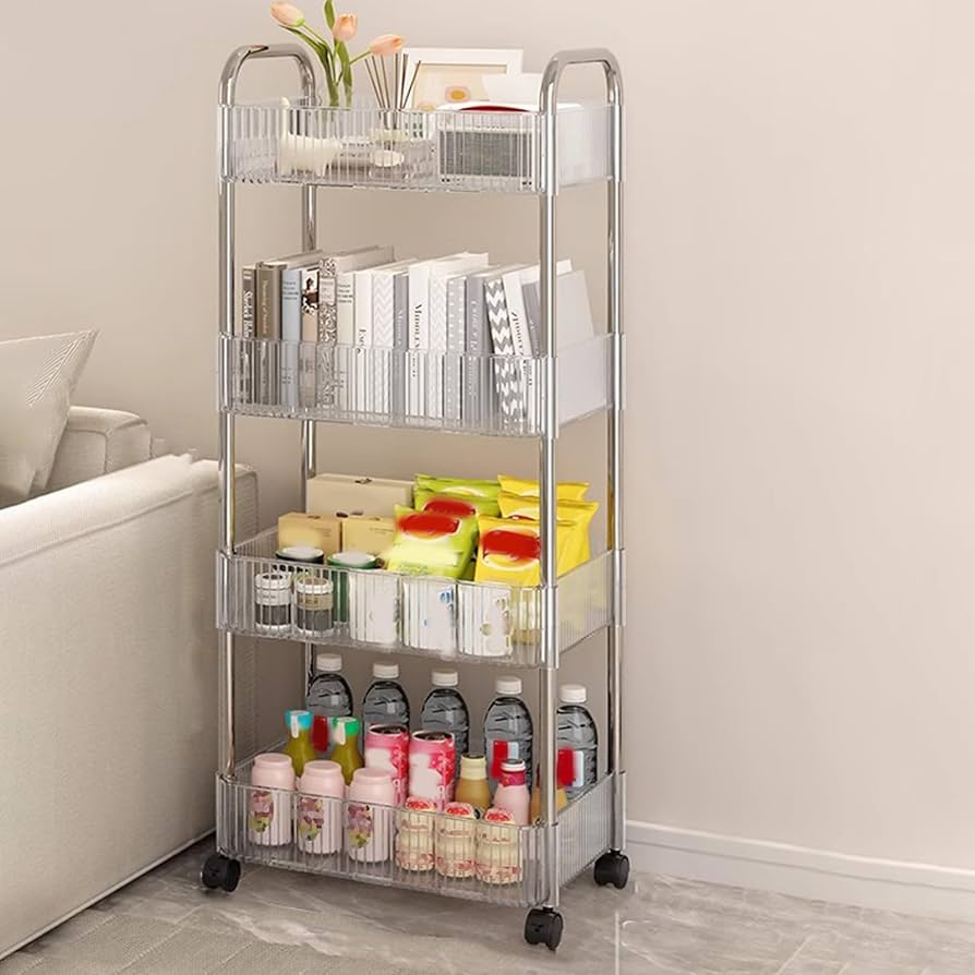 4 Tier Acrylic Trolley Rack with Wheels