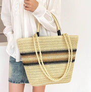 Elena striped linen tote bag with smart casual design for everyday fashion and travel use