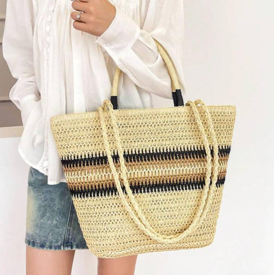 Elena striped linen tote bag with smart casual design for everyday fashion and travel use