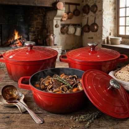 3 piece non stick cooking pots set 28 cm size for cooking baking and serving family meals.