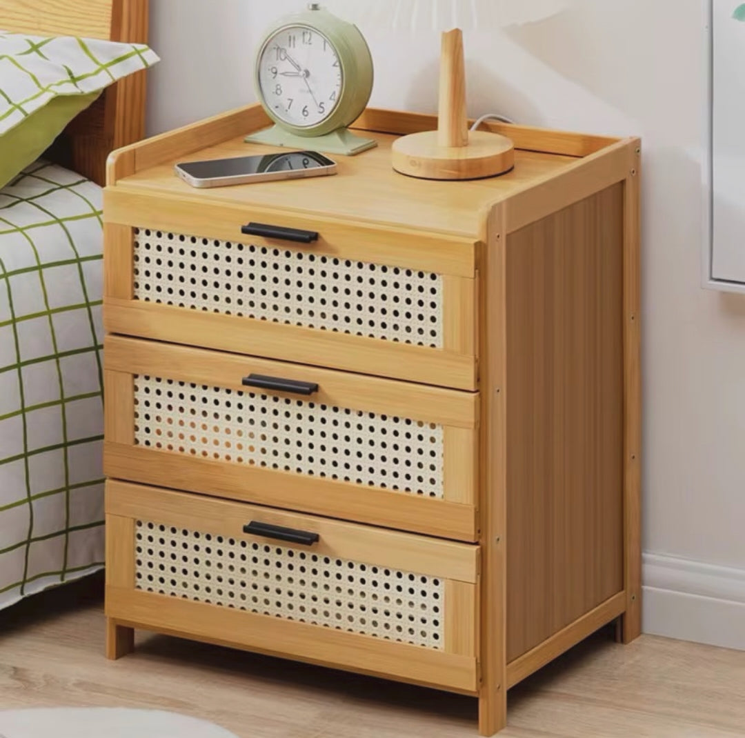 Bedside Cabinet with Rattan-Style Drawers