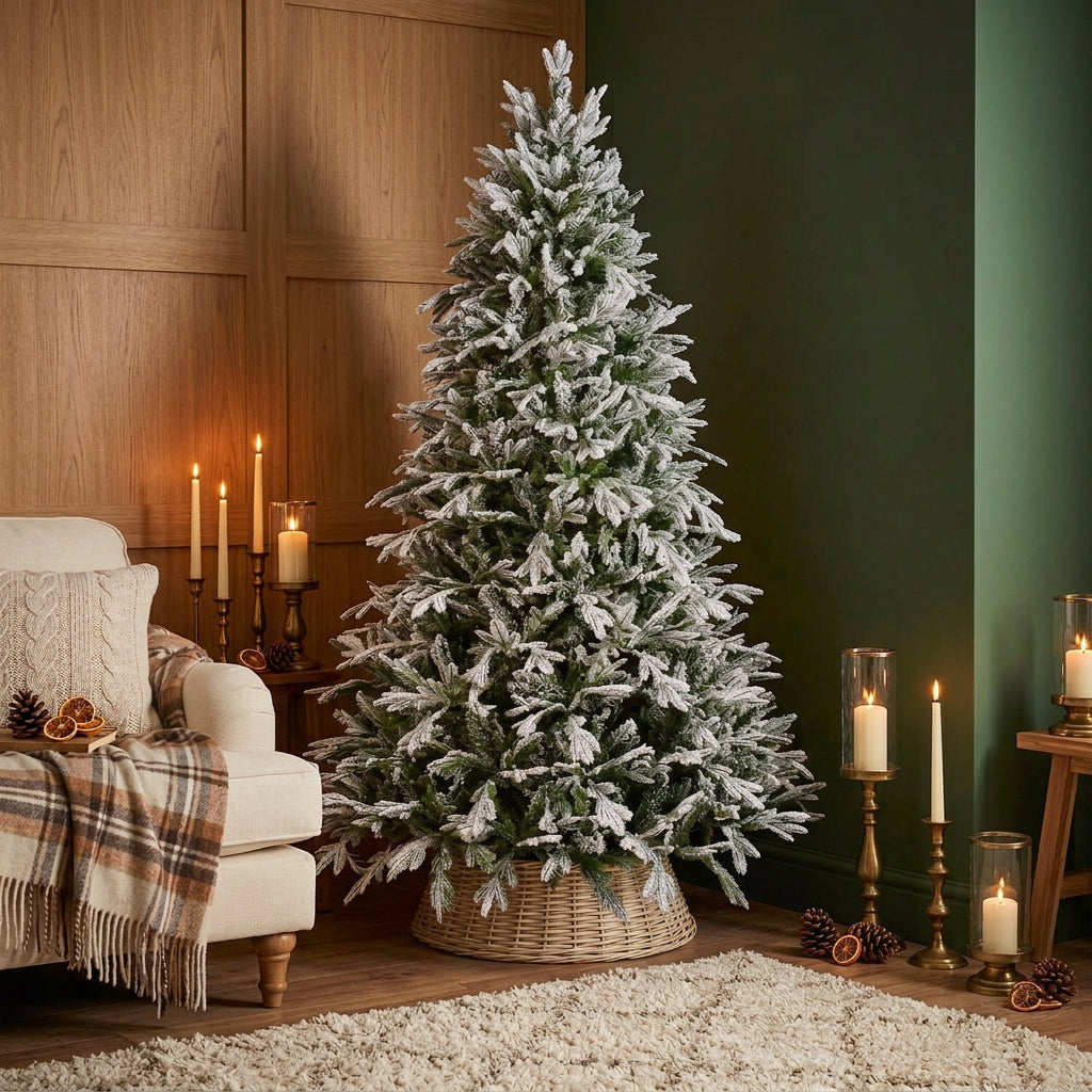 Dark Green Pine and PVC Snow Flocked Christmas Tree with 3000 Leaves