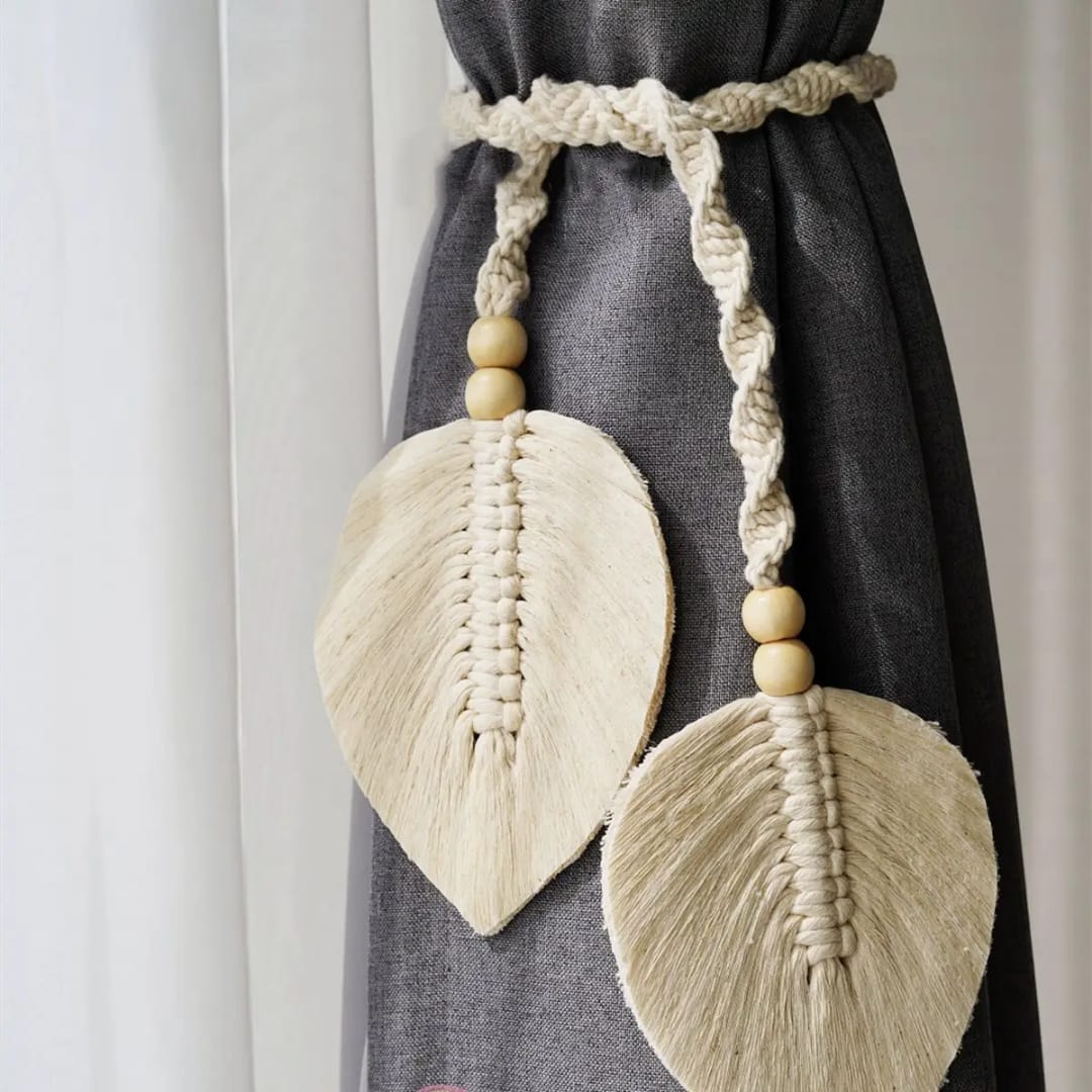Bohemian handmade leaf lace curtains with straps
