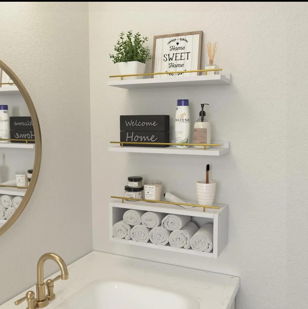 Solid Pine Wood Bathroom Floating Shelves