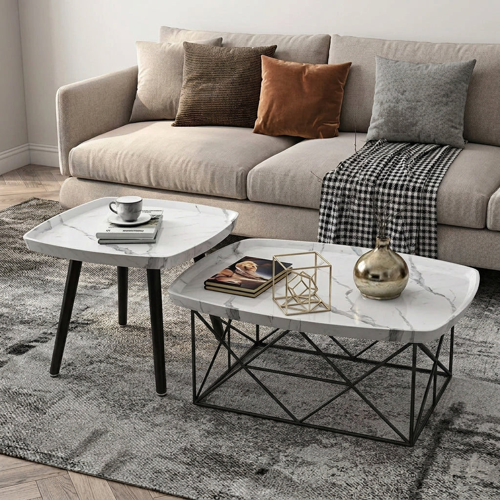 60 × 55 × 38cm and 50 × 50 × 48cm Wooden Coffee Table Set