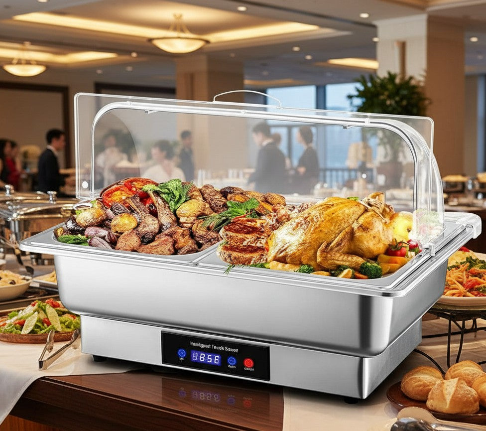 Electric Chafing Dish with Clear Roll-Top Cover
