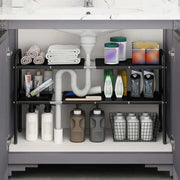 2 layer expandable under sink storage rack in black stainless steel, kitchen and bathroom organizer. 🗄️✨