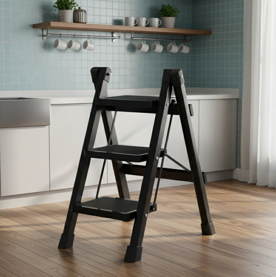 3-Step Black Foldable Ladder