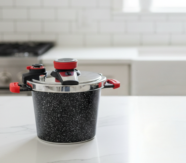 6L Granite-coated pressure cooker, explosion-proof and compatible with gas and induction stoves.