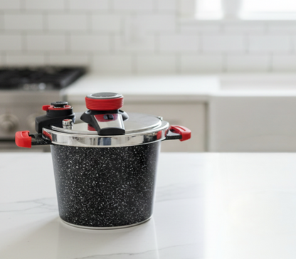 6L Granite-coated pressure cooker, explosion-proof and compatible with gas and induction stoves.