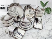 26-Piece marble grey dinner set with modern design for dining table