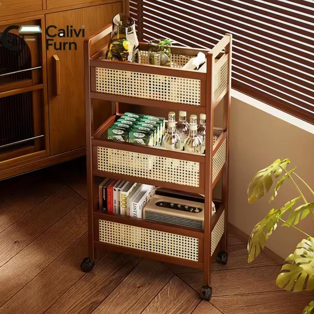 3 Tier Bamboo Slim Organiser Trolley 93 × 26 × 70 cm