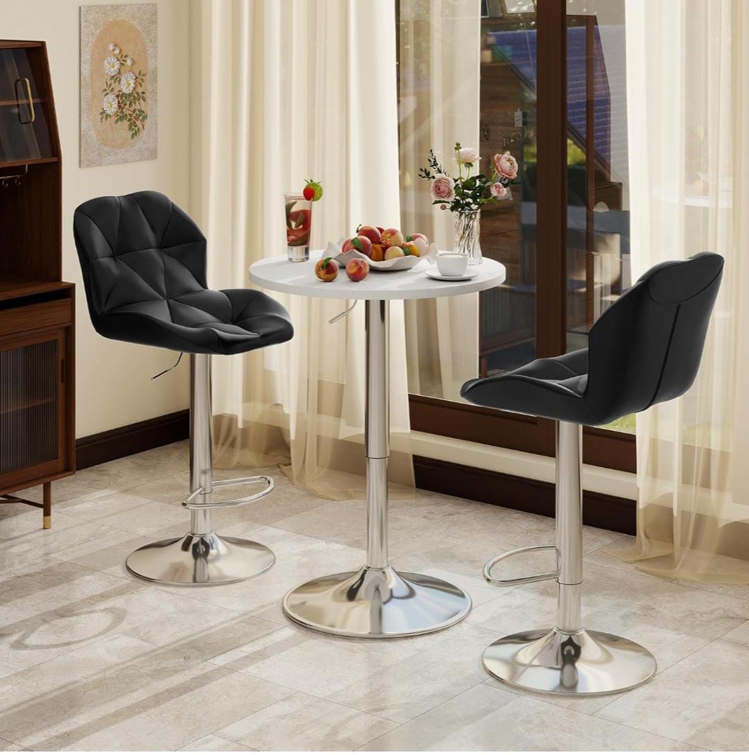 Cocktail leisure set with adjustable height table and two adjustable counter stools