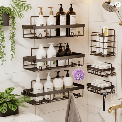 6 piece rustproof adhesive shower caddy bathroom organizer set for wall mounting