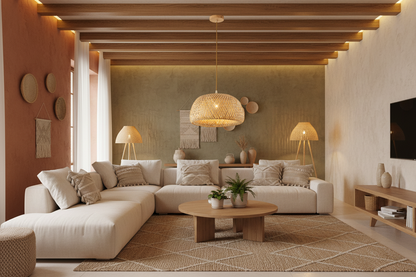Bamboo Dome Pendant Lamp – Natural Wood Style, E27 Holder-PL WD25-06-02