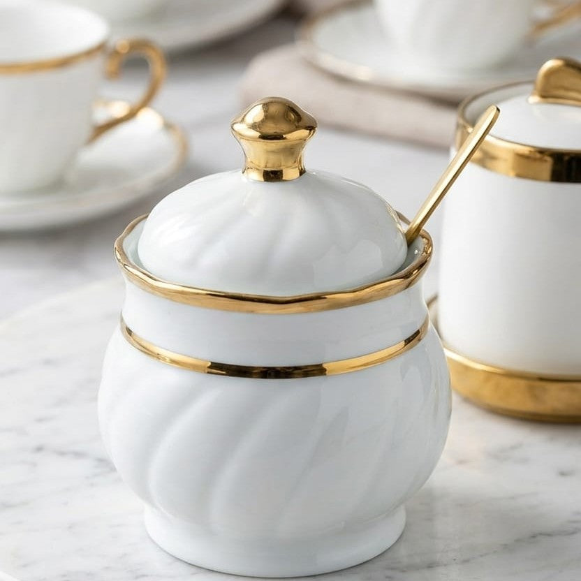 Fancy Blue and Gold Ceramic Sugar Pot 300ml Elegant Storage Jar