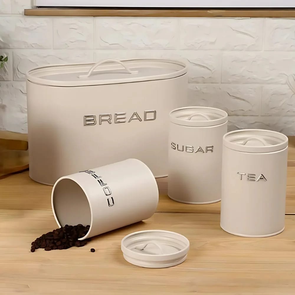 Galvanized Bread Bin with 3 Canisters – 10L