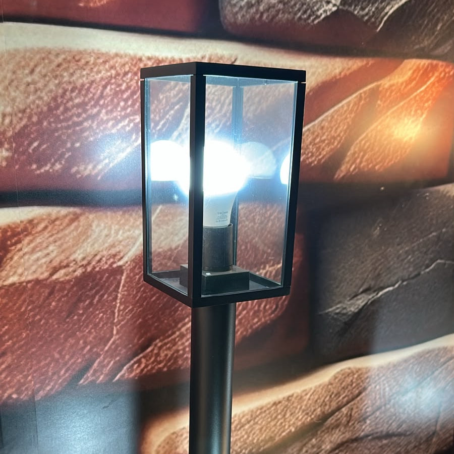 Black aluminium garden bollard light with E27 lamp holder for pathway and landscape lighting LL 22BL-12-08-BK - Gemelli Collection