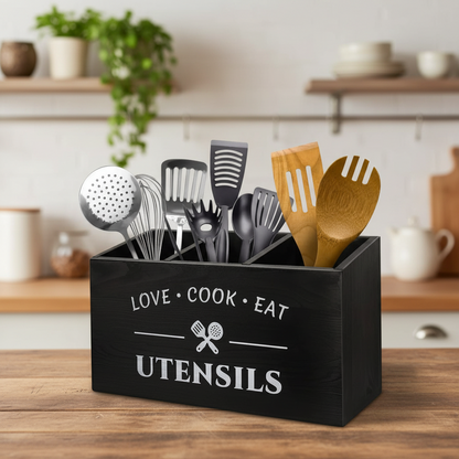 Rustic Wooden Cutlery & Utensils Organizer