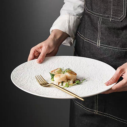 10 inch rock stone texture ceramic steak plate in black and white for luxury dining and restaurant use