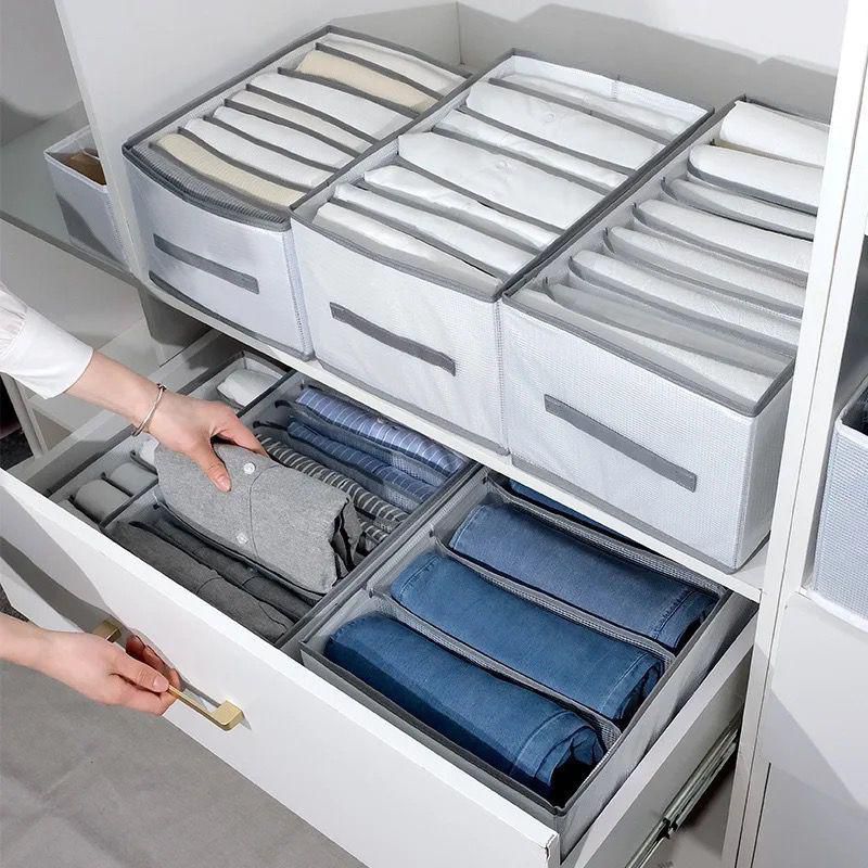 8-Grid Jeans Compartment Storage Box With Mesh Drawer