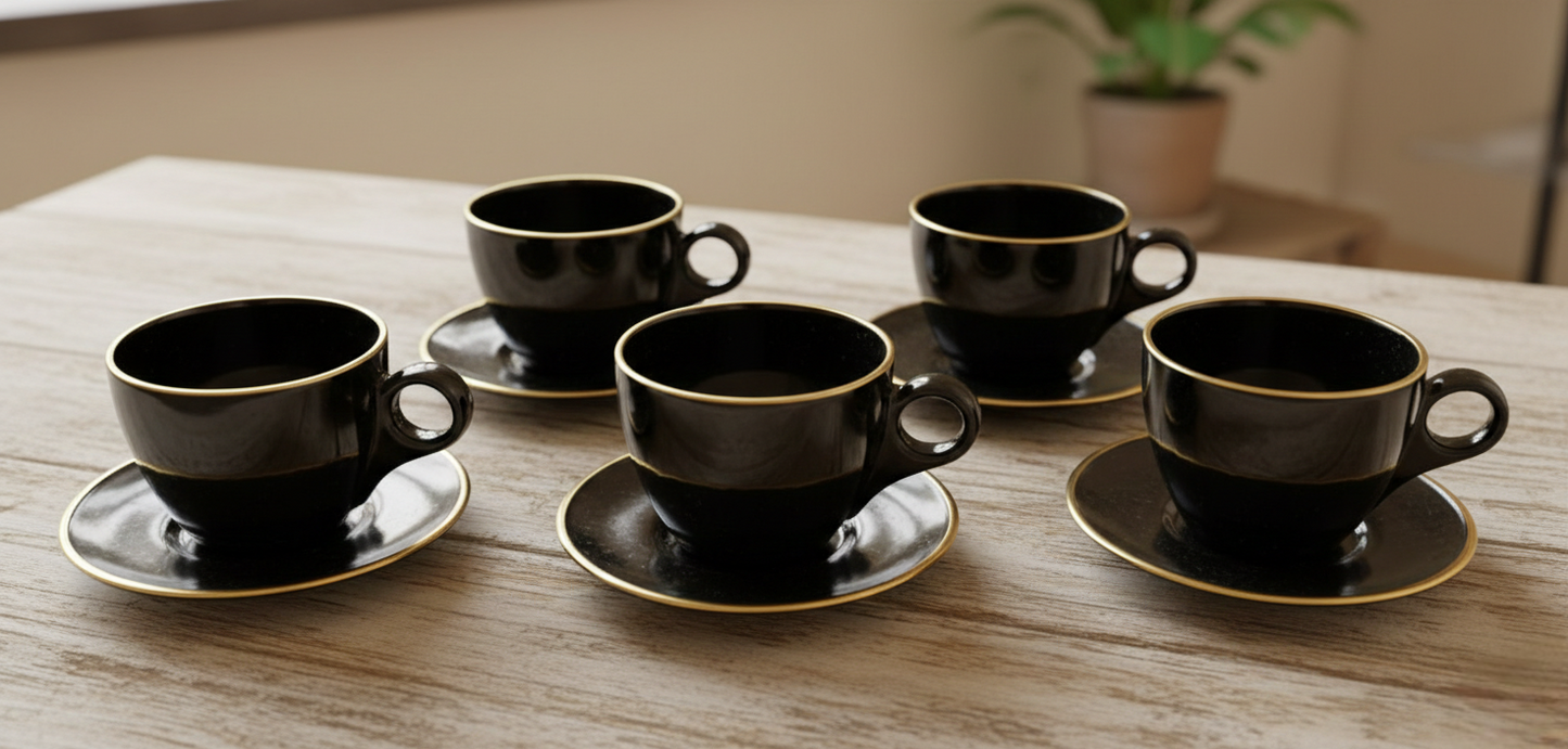 6Pcs Home Cup And Saucer Set With Gold Rim