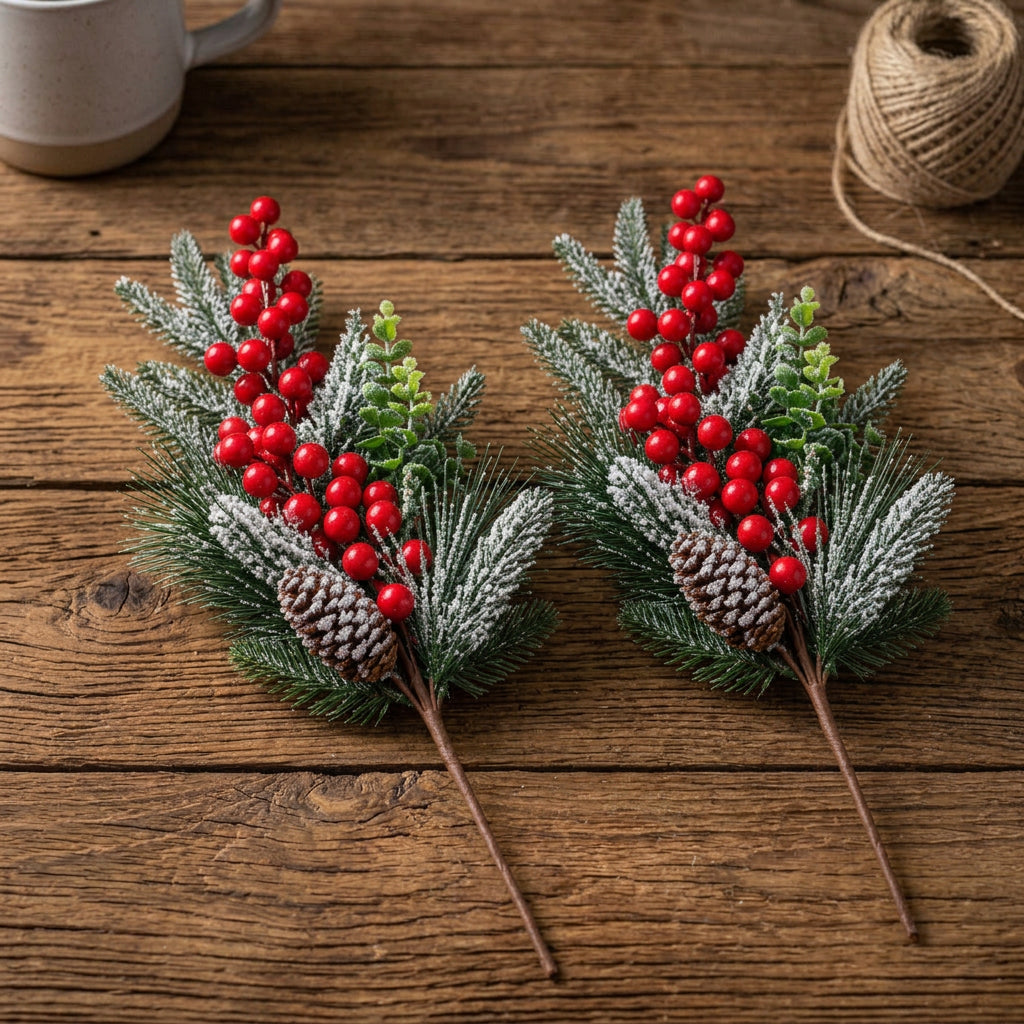 35cm Frosted Christmas Berry Spray with Red Berries, Snow-Dusted Pine Branches and Pinecone available in Nairobi, Kenya