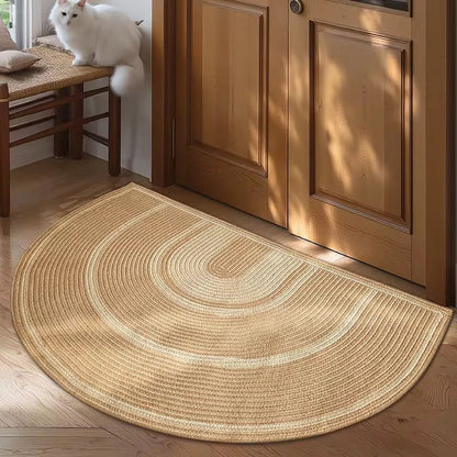 Handwoven natural jute door mat, size 50 × 80 cm, eco-friendly and durable.