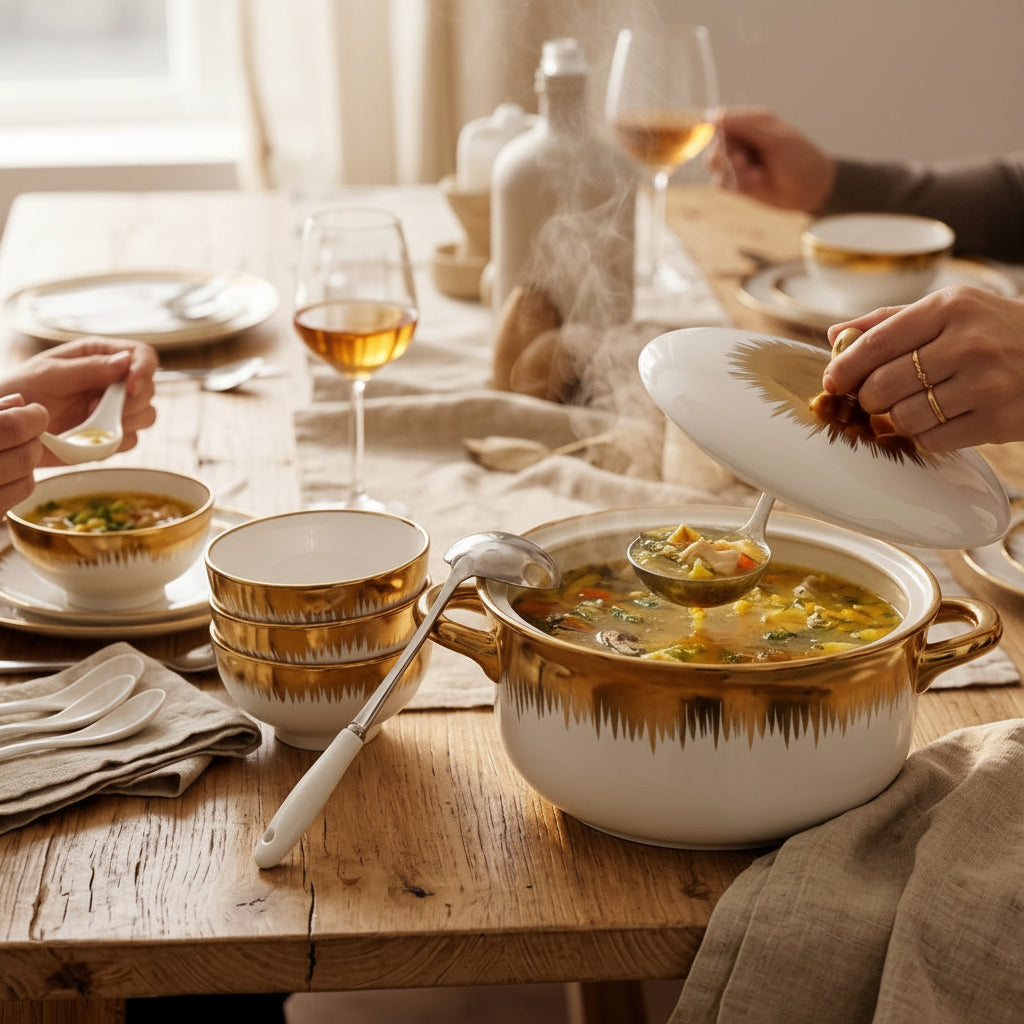 14pc Porcelain Soup Bowl Set Elegant Serving Bowl