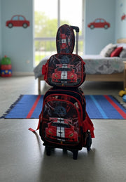 3-in-1 trolley school bag set with cartoon design, including lunch bag and pencil pouch