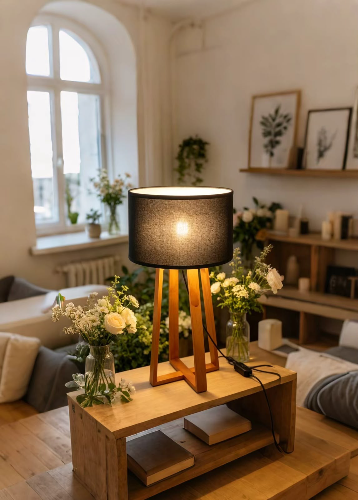 Wooden Tripod Table Lamp