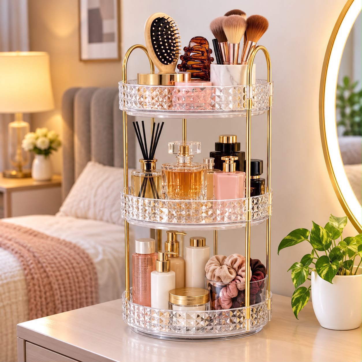Dawood Lifestyle & Gadgets kes rotating acrylic jewellery organiser with multi layer stackable storage and 360 degree rotating base for storing necklaces earrings rings bracelets cosmetics and beauty accessories on dressing tables and bathroom counters