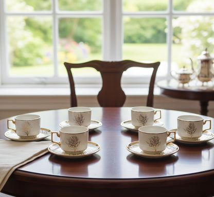 12-piece Cup and saucer set for tea and coffee.