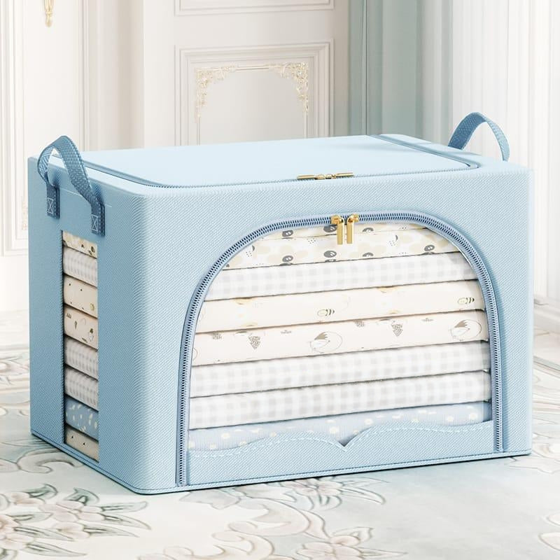 Foldable storage organizer box in beige and blue, large capacity 60x42x40cm