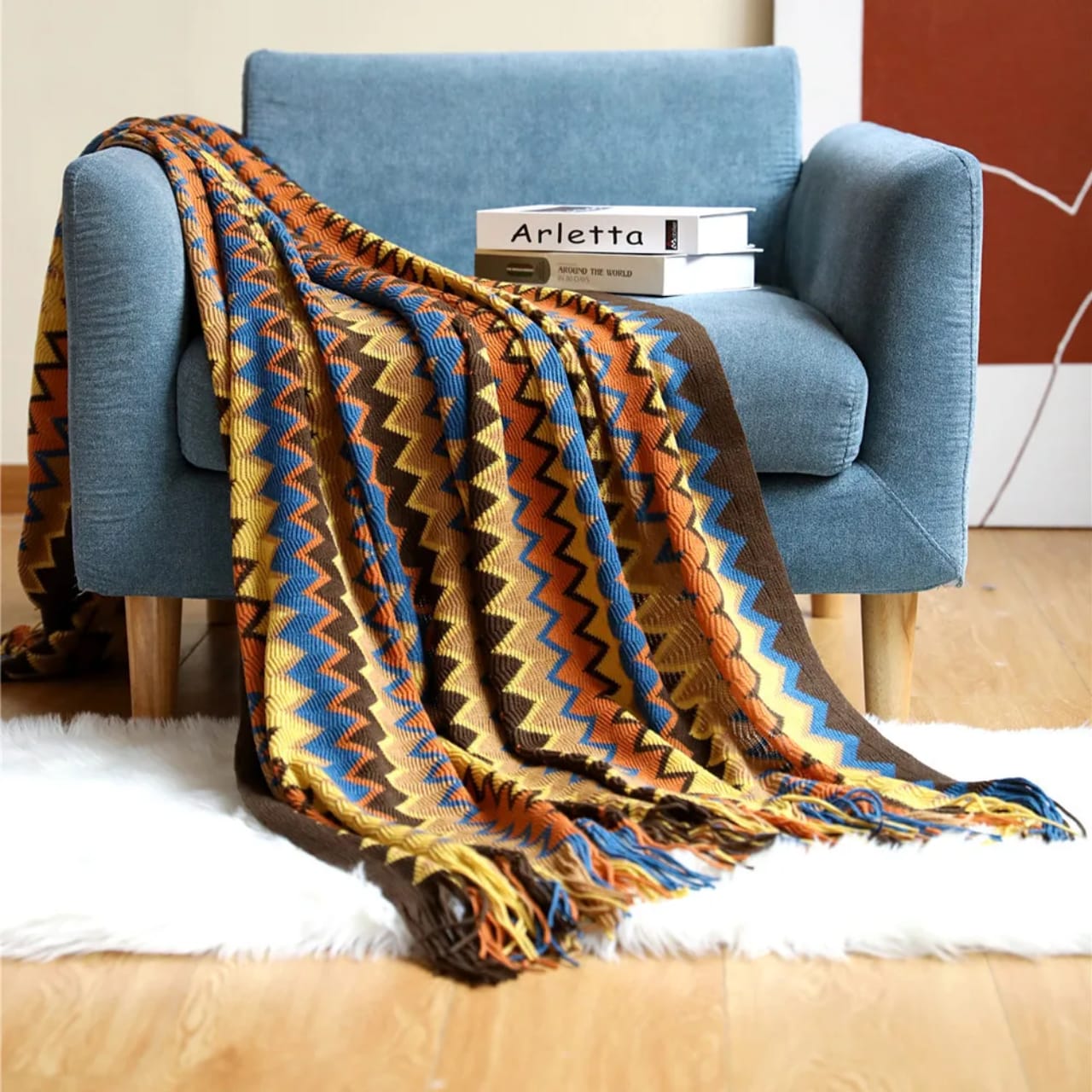 Bohemian Knitted Throw Blanket With Tassels