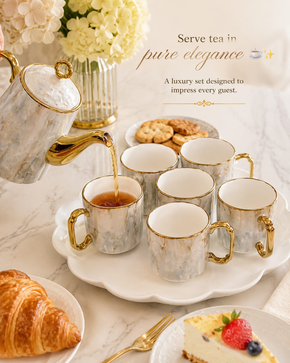 9PC Marble Tea Set